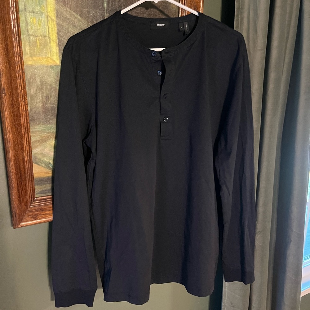 Theory Men's Long Sleeve Navy Henley Tee